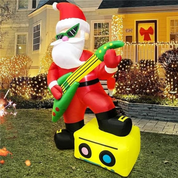 Amazon.com: KOOY 6FT Christmas Inflatables Outdoor  6FT Christmas Inflatable Santa Claus Outdoor Decor, Guitar Santa, LED Lights
